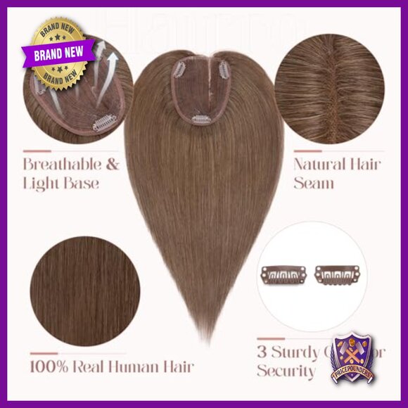 10 Inch Human Hair Topper Silk Base Clip In Hairpiece for Thinning Hair main image 6